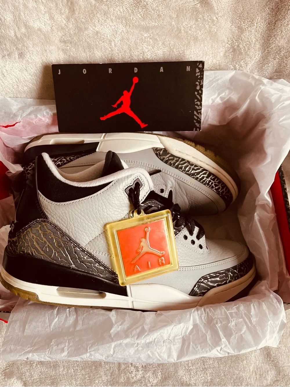 (Men’s) Air Jordan Retro 3 Wolf Grey/Metallic/Black/White with Silver Accent